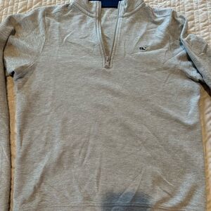 Vineyard Vines Gray Zip Up Sweater Classic Knit Mock-Neck